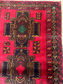 Red Afghan Balouch Rug 4x7, Triple Medallions, Handmade, New