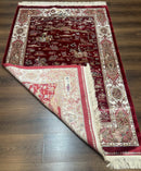 Turkish Silk Hunting Design Rug 4x6, Dark Red & Ivory, Bamboo Silk, New