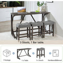 4-Piece Bar Table Set with Power Outlet, Dining Bar Table and Chairs Set,Bar Table Set with 3 Padded Stools for Living Room, Dining Room, Game Room, Dark Gray