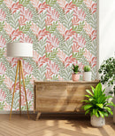 Elegant Pink and Green Leaves Wallpaper Tasteful