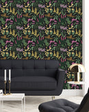 Stylish Black Wallpaper with Wildflowers Fashionable