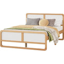 Modern Style Queen Size Solid Wood Platform Bed for Kids, Teens, Adults, No Need Box Spring, Walnut and White