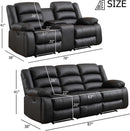 Black Faux Leather Manual Recliner Sofa Set With Loveseat