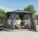 TREXM 10'x10' Hardtop Outdoor Gazebo with Polycarbonate Roof, Patio Gazebo with Aluminum Frame, Mosquito Netting and Privacy Screens for Shade and Rain, Backyard Tent for Backyard, Garden, Lawn (Grey)