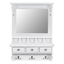 Floating Makeup Vanity with Big Mirror, Wall-Mounted Storage Vanity with Drawers, Pockets & Hooks, Space-Saving Decorative Home Organizer, White, Engineered Wood, 23.8 x 6.1 x 31.8 inches
