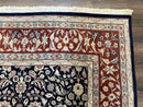Indo Sarouk Rug 6x9, Vintage Indian Persian Rug, Wool Oriental Carpet, Navy Blue Red Allover Floral Rug, Traditional Very Fine Rug, Area Rug