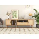 Rattan TV Stand with 2 Cabinets & 2 Open Shelves, Rattan-inspired Media Console Table for TVs up to 80", Entertainment Center with Solid Wood Legs, TV cabinet for Living room, Bedroom, Home Theatre