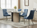 Rayon Cloth Flocking Chenille Dining Chairs Channel Kitchen Dinner Chair Comfy Fabric Upholstered Accent Chair for Dining Room with Silver Brushed Stainless Steel Legs,Set of 2 (Blue), SW1747BL