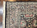 Sino Persian Rug 9x12, Navy Blue and Pink Hand Knotted Wool and Silk Highlights Vintage Oriental Carpet, Handmade Floral Area Rug 9 x 12 ft
