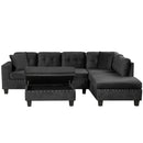 Modern Sectional Sofa with Storage Ottoman, L-Shape Couch with 2 Pillows and Cup Holders, Black Velvet, 105'