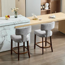 Mid Century Modern Counter Height Bar Stools Set of 2, Farmhouse Linen Fabric Upholstered Accent Chair Curved Backrest with Copper Nails around,Kitchen Chairs with Hardwood Frame, Gray