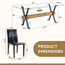 Table and chair set.79'x31.5' Inch Tempered Glass Tabletop With X-shaped Black Metal Table Legs,Wood Grain Textured MDF Crossbeam.Paired With 10 Black PU Dining Chairs with Walnut Color Metal Leg.