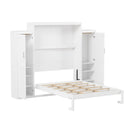 Queen Size Murphy Bed with 2 Wardrobe and Storage Shelf, Multifunctional Foldable Platform Bedframe for Guest-Room, Bedroom, White