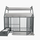 Large pet cage with storage rack, drawers with stainless steel food and water basins, double-layer storage rack made of iron frame and MDF material, sturdy, exquisite, and practical (black+smoke gray)