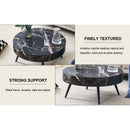 31.5' Black Marble-Patterned MDF Round Coffee Table with black Metal Legs.Adjustable Feet,Coffee table,Round Table Design,MDF Material,Black Marble Pattern.