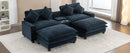 Contemporary Chenille Upholstered Sectional Sofa with Ottomans, USB Ports, Cup Holders & Storage, Blue