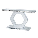 Sparkling Crystal Hexagon Mirror Entryway - Premium Modern Foyer Console Table with Diamond Glass Effects, Dual-Tier Luxury Sofa Table