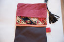 Antique Rug Fragment Stocking Fuchsia Suede