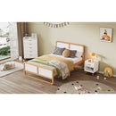 Modern Style Queen Size Solid Wood Platform Bed for Kids, Teens, Adults, No Need Box Spring, Walnut and White