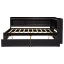 Full Size L-shaped Bookcases Bed with Power Outlets, USB Charging Ports,Two Drawers,Espresso