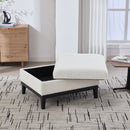 33.86'W Upholstered Wood Base Storage Ottoman with Reversible Lid Coffee Table, Foot Stool Square Footrest with Rubberwood Legs for Living Room Bedroom Entryway and Office, Ivory Boucle.