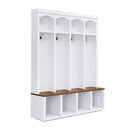 Entryway Hall Tree With Bench, 4 Hooks & Open Storage Space