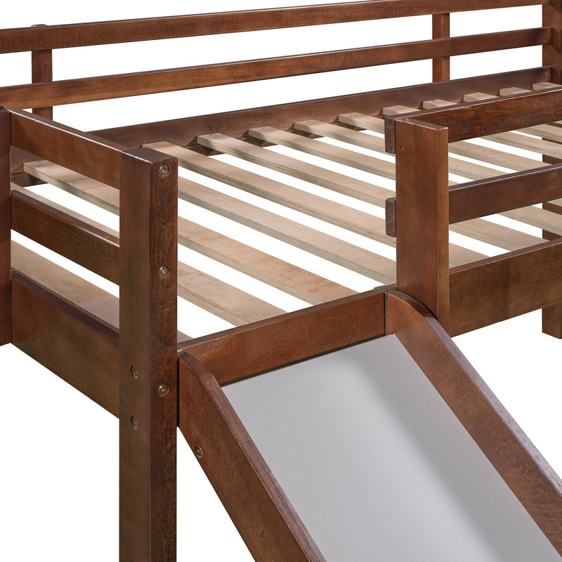 Twin size Loft Bed Wood Bed with Slide, Stair and Chalkboard,Walnut