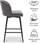 Counter Height Bar Stools Set of 3 26in Grey Faux Leather