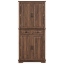 K&K 71' Tall Kitchen Pantry Cabinet with 3 Pull Out Cabinet Organizers, Farmhouse Embossed Texture Storage Cabinet with 6 Door Shelves, 2 Drawers, Freestanding Cupboard for Kitchen, Dining Room Brown