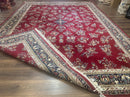 Indo Persian Sarouk Rug 10x14, Large Red and Navy Blue Carpet, Traditional Floral Wool Rug