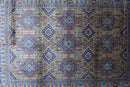 Afghan Rug 7x10 | Gold, Navy & Brown | Hand-Knotted Wool