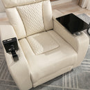 Home Theater Recliner with 270 Degree Swivel, PU Leather, Power Recliner with Tray Table, Phone Holder, Cup Holder, USB Port, White