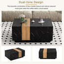 Modern 35.4 x 23.6 Inch Two-tone Coffee Table with Faux Marble and Walnut Wood Grain Finish, Rectangular Center Table with 2 Storage Drawers, Practical Cocktail Table for Living Room, Black