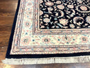 Indo Persian Rug 9x12, Navy Blue and Ivory/Cream, Floral Allover, Wool Vintage Handmade Carpet