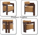 Brown Leather Barrel Chair Midcentury Upholstered WoodenLegs