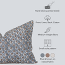 Aster Floral Block Printed Pillow Cover | Blue, Brown | Lumbar
