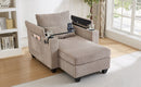 Convertible Chaise Lounge Sofa Chair with USB Ports, Cup Holders, Phone Holder, Storage, Brown Corduroy, 37.4'