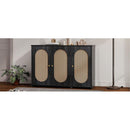 TREXM Retro 3-Door Sideboard with Large Storage Space Artificial Rattan Doors and Metal Handles, Accent Cabinet for Living Room and Hallway (Antique Black)