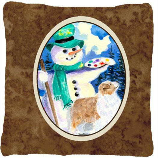 Snowman with Australian Shepherd Decorative   Canvas Fabric Pillow