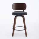 Swivel Bar Stools Set of 2, 26' Upholstered Faux Leather Counter Height Barstools with Walnut Back & Bentwood Legs, Mid Century Modern Bar Chairs Island Stools for Kitchen Counter, Black PU, SW1864BK