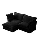 Slipcovered Sectional 2 Seater Sofa Couch with Convertible Ottoman, Wide and Deep Seat L Shaped Sofa with Detachable Cover and Soft Multiple Big Pillows,Black Corduroy Fabric