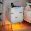 2 Pack Modern Nightstand with Charging Station, Bedside Tables with LED Light and Fabric Drawers