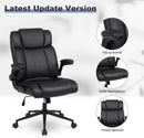 Black Leather Office Chair With Flip Up Armrests And Wheels