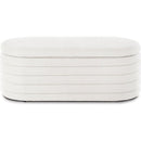 Modern Oval Storage Ottoman Bench, Upholstered Boucle Teddy Fabric End of Bed Bench with Storage, End of Bed Stool with Safety Hinge for Bedroom, Living Room, Entryway, White
