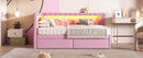 Upholstered Twin Size Platform Bed with USB Ports and LED Belt, With 2 Drawers, Pink