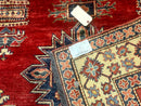 Square Turkish Rug 6x6, Azerbaijani Azeri Turkish Armenian Rug, Red Tan Blue, Geometric, Wool Carpet