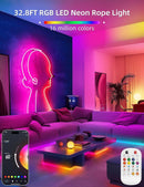 SLNR05 Dotless COB Smart Bluetooth RGB Neon LED Strip Light 8mmx12mm DC24V 2.2W/ft IP65 Outdoor Rated Dimmable Low Voltage Silicone Strip Light with Mounting Clips and Screws