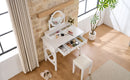 Compact Makeup Vanity Table with Reversible Mirror, Dressing Table Set with Stool, Space-Saving Beauty Station for Small Places, White