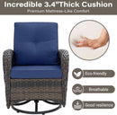 Patio Wicker Swivel Rocker Chairs Set Of 2 With Glass Top Side Table Brown Blue