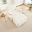 Modern Ergonomic Single Seater Sofa with Ottoman, High-Resilience Support, White Chenille